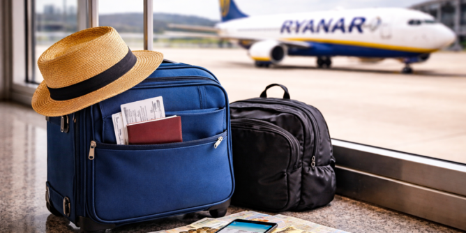 Bagaż podręczny i plecak na lotnisku przed odlotem samolotu