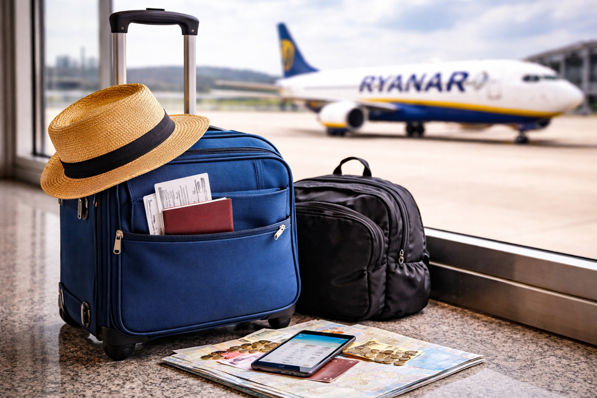 Bagaż podręczny i plecak na lotnisku przed odlotem samolotu
