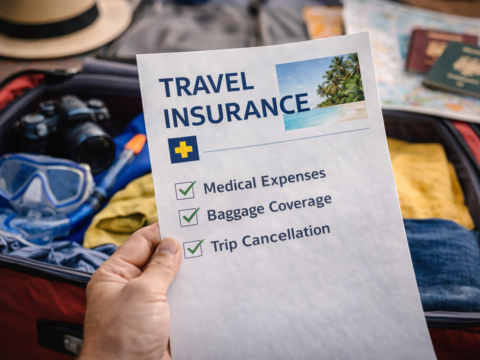 przygotowania do podróży pakowanie walizki i dokumenty ubezpieczeniowe