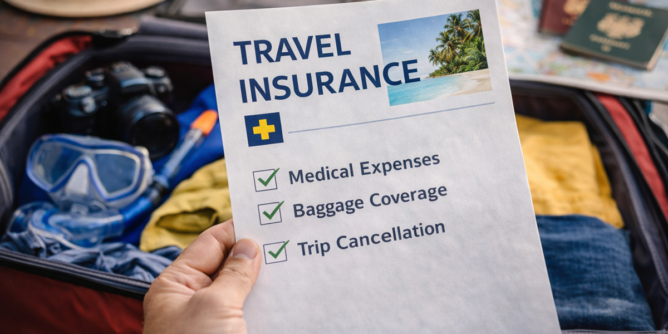 przygotowania do podróży pakowanie walizki i dokumenty ubezpieczeniowe