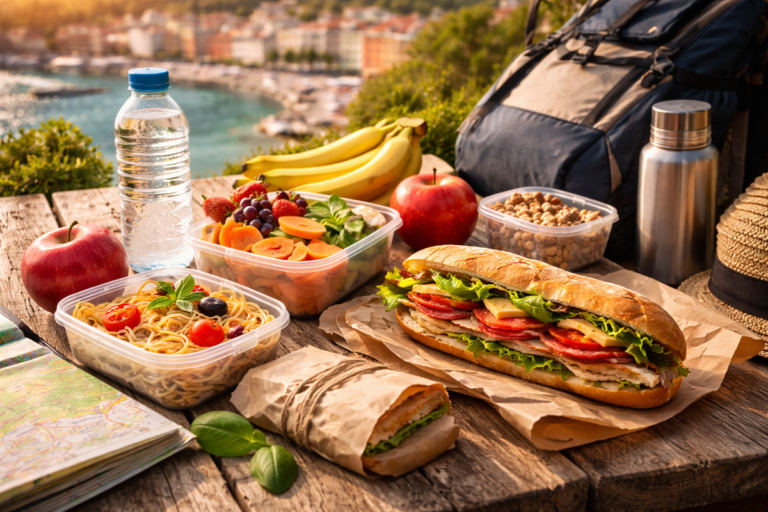 tanie jedzenie w podróży piknik kanapki owoce podróż