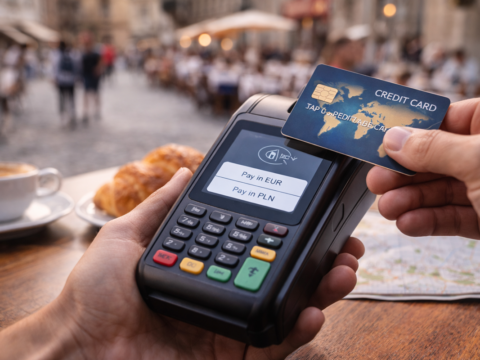 Płatność kartą zbliżeniową za granicą w terminalu płatniczym